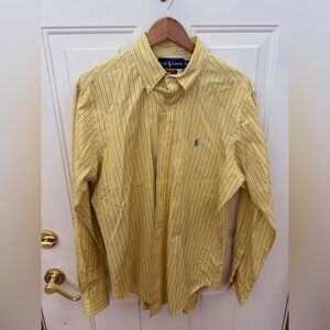 Ralph Lauren Men’s Button Down Shirt Size 15 1/2 Yellow Blue Stripe Pony